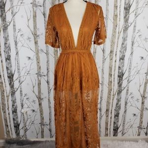 Lace plunge maxi dress